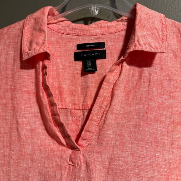 Tahari 100% Linen Roll Tab Sleeves Shirt Size 1X - Picture 5 of 7